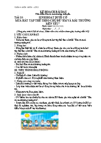 Kế hoạch bài dạy Hoạt động trải nghiệm Lớp 2 (Sách Chân trời sáng tạo) - Tiết 10 đến 12 - Chủ điểm: Em và mái trường mến yêu - Năm học 2021-2022 - Trường Tiểu học Tân Long Hội A