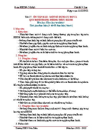 Kế hoạch bài dạy Khoa học tự nhiên 6 (Sách Cánh diều) - Phân môn Vật lý - Tiết 27: Ôn tập bài 2. Một số dụng cụ đo và quy định trong phòng thực hành - Năm học 2021-2022 - Trường THCS Sơn Tiến