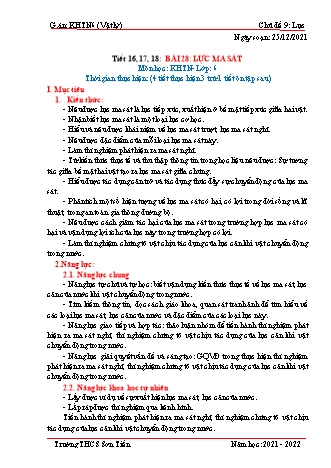 Kế hoạch bài dạy Khoa học tự nhiên 6 (Sách Cánh diều) - Phân môn Vật lý - Tiết 16 đến 18 - Bài 28: Lực ma sát - Năm học 2021-2022 - Trường THCS Sơn Tiến