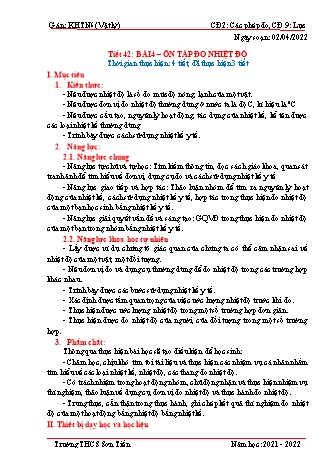 Kế hoạch bài dạy Khoa học tự nhiên Lớp 6 (Sách Cánh diều) - Phân môn Vật lý - Bài 4+26: Ôn tập đo nhiệt độ – Ôn tập lực và tác dụng của lực - Năm học 2021-2022 - Trường THCS Sơn Tiến