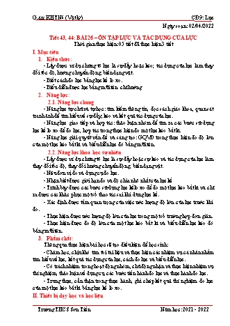Kế hoạch bài dạy Khoa học tự nhiên Lớp 6 (Sách Cánh Diều) - Phân môn Vật lý - Bài 26+28: Ôn tập Lực và tác dụng của lực - Ôn tập Lực ma sát - Năm học 2021-2022 - Trường THCS Sơn Tiến