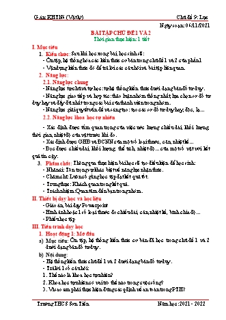 Kế hoạch bài dạy Khoa học tự nhiên Lớp 6 (Sách Cánh diều) - Phân môn Vật lý - Chủ đề 9: Lực - Bài tập: Chủ đề 1 và 2 - Năm học 2021-2022 - Trường THCS Sơn Tiến