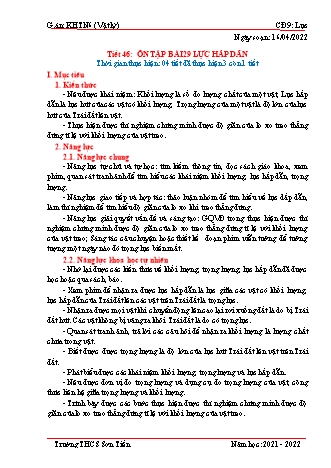 Kế hoạch bài dạy Khoa học tự nhiên Lớp 6 (Sách Cánh Diều) - Phân môn Vật lý - Bài 29+30: Ôn tập Lực hấp dẫn - Các dạng năng lượng - Năm học 2021-2022 - Trường THCS Sơn Tiến