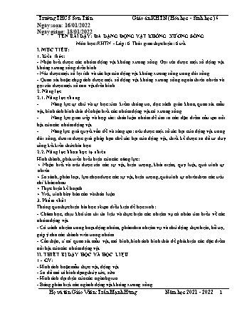 Kế hoạch bài dạy Khoa học tự nhiên Lớp 6 (Sách Cánh diều) - Phân môn Sinh học - Tiết 48 đến 53 - Bài: Đa dạng động vật không xương sống - Năm học 2021-2022 - Trần Mạnh Hùng