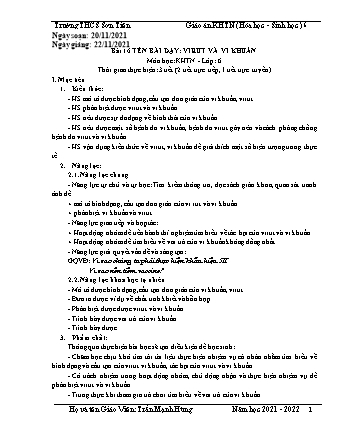 Kế hoạch bài dạy Khoa học tự nhiên Lớp 6 (Sách Cánh diều) - Phân môn Sinh học - Bài 16: Virut và vi khuẩn - Năm học 2021-2022 - Trần Mạnh Hùng Kế hoạch bài dạy Khoa học tự nhiên Lớp 6 (Sách Cánh diều) - Phân môn Sinh học - Bài 16: Virut và vi khuẩn - Năm học 2021-2022 - Trần Mạnh Hùng