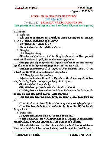 Kế hoạch bài dạy Khoa học tự nhiên Lớp 6 (Sách Cánh diều) - Phân môn Vật lý - Tiết 10 đến 12 - Bài 26: Lực và tác dụng của lực - Năm học 2021-2022 - Trường THCS Sơn Tiến