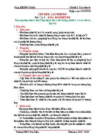 Kế hoạch bài dạy Khoa học tự nhiên Lớp 6 (Sách Cánh diều) - Phân môn Vật lý - Tiết 7 đến 9 - Chủ đề 2: Các phép đo - Bài 4: Đo nhiệt độ - Năm học 2021-2022 - Trường THCS Sơn Tiến