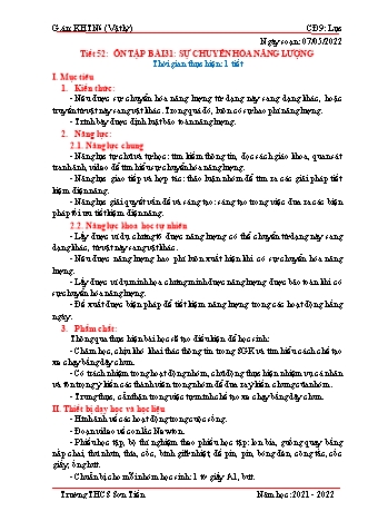 Kế hoạch bài dạy Khoa học tự nhiên Lớp 6 (Sách Cánh Diều) - Phân môn Vật lý - Tiết 52+53 - Năm học 2021-2022 - Trường THCS Sơn Tiến