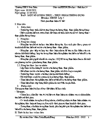 Kế hoạch bài dạy Khoa học tự nhiên Lớp 6 (Sách Cánh diều) - Phân môn Sinh học - Tuần 5 - Bài 9: Một số lương thực – thực phẩm thông dụng - Năm học 2021-2022 - Trần Mạnh Hùng