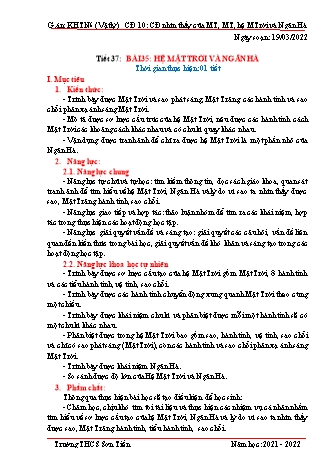 Kế hoạch bài dạy Khoa học tự nhiên Lớp 6 (Sách Cánh diều) - Phân môn Vật lý - Tiết 37, Bài 35: Hệ mặt trời và ngân hà - Năm học 2021-2022 - Trường THCS Sơn Tiến