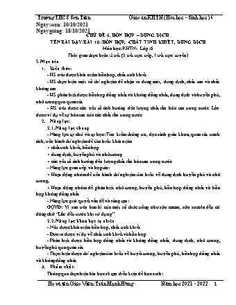 Kế hoạch bài dạy Khoa học tự nhiên Lớp 6 (Sách Cánh diều) - Phân môn Sinh học - Tuần 6 - Bài 10: Hỗn hợp, chất tinh khiết, dung dịch - Năm học 2021-2022 - Trần Mạnh Hùng