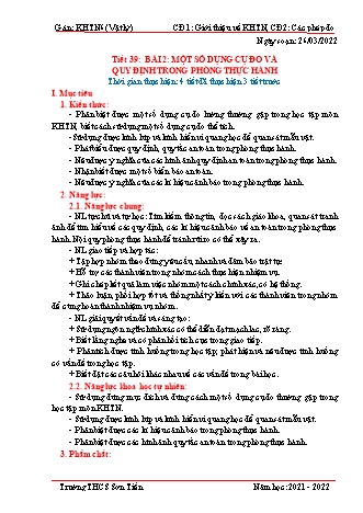 Kế hoạch bài dạy Khoa học tự nhiên Lớp 6 (Sách Cánh diều) - Phân môn Vật lý - Bài 2+3: Một số dụng cụ đo và quy định trong phòng thực hành - Đo chiều dài, khối lượng và thời gian - Năm học 2021-2022 - Trường THCS Sơn Tiến
