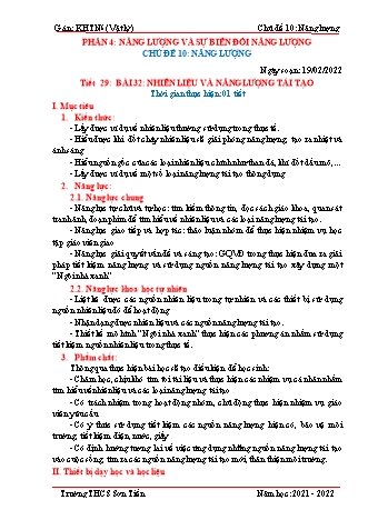 Kế hoạch bài dạy Khoa học tự nhiên Lớp 6 (Sách Cánh diều) - Phân môn Vật lý - Tiết 29 đến 30 - Chủ đề 10: Năng lượng - Năm học 2021-2022 - Trường THCS Sơn Tiến