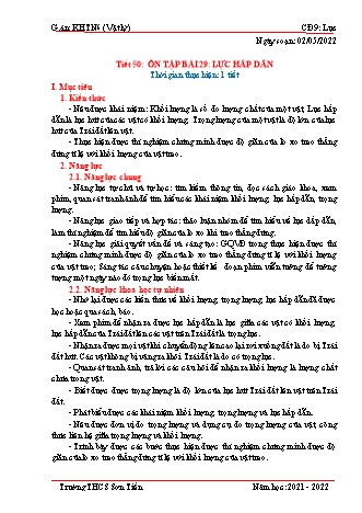 Kế hoạch bài dạy Khoa học tự nhiên Lớp 6 (Sách Cánh Diều) - Phân môn Vật lý - Bài 29+30: Lực hấp dẫn - Các dạng năng lượng - Năm học 2021-2022 - Trường THCS Sơn Tiến