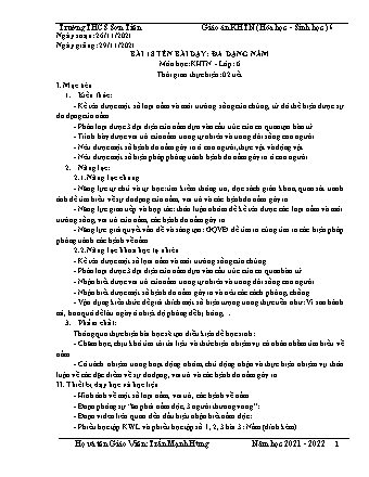Kế hoạch bài dạy Khoa học tự nhiên Lớp 6 (Sách Cánh diều) - Phân môn Sinh học - Bài 18: Đa dạng nấm - Năm học 2021-2022 - Trần Mạnh Hùng Kế hoạch bài dạy Khoa học tự nhiên Lớp 6 (Sách Cánh diều) - Phân môn Sinh học - Bài 18: Đa dạng nấm - Năm học 2021-2022 - Trần Mạnh Hùng