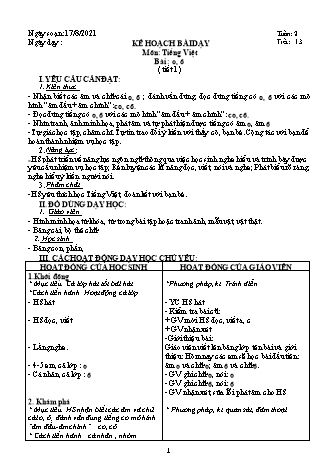 Kế hoạch bài dạy Khối 1 (Sách Cánh diều) - Tuần 2 - Năm học 2021-2022 - Trường Tiểu học Tân Long Hội A