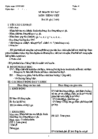 Kế hoạch bài dạy Khối 1 (Sách Cánh diều) - Tuần 4 - Năm học 2021-2022 - Trường Tiểu học Tân Long Hội A