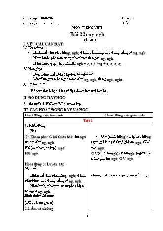 Kế hoạch bài dạy Khối 1 (Sách Cánh diều) - Tuần 5 - Năm học 2021-2022 - Trường Tiểu học Tân Long Hội A