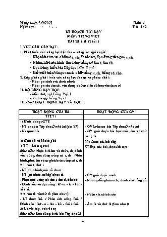 Kế hoạch bài dạy  Khối 1 (Sách Cánh diều) - Tuần 6 - Năm học 2021-2022 - Trường Tiểu học Tân Long Hội A