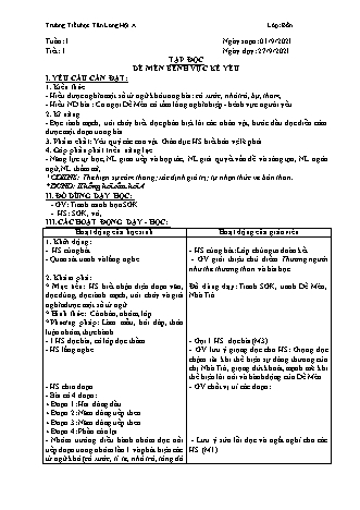 Kế hoạch bài dạy Lớp 4 - Tuần 1 - Năm học 2021-2022 - Trường Tiểu học Tân Long Hội A