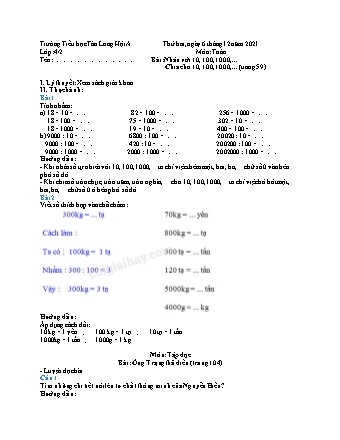 Kế hoạch bài dạy Lớp 4 - Tuần 11 - Năm học 2021-2022 - Trường Tiểu học Tân Long Hội A
