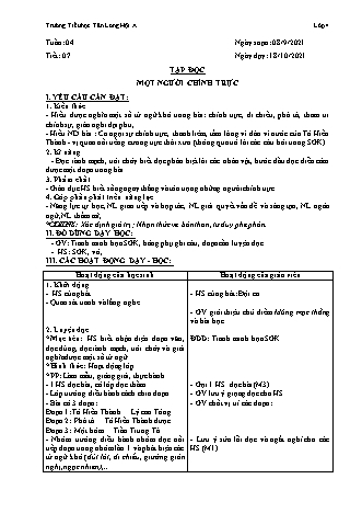 Kế hoạch bài dạy Lớp 4 - Tuần 4 - Năm học 2021-2022 - Trường Tiểu học Tân Long Hội A