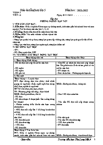 Kế hoạch bài dạy Lớp 5 (CV2345) - Tuần 7 - Năm học 2021-2022 - Trường Tiểu học Tân Long Hội A