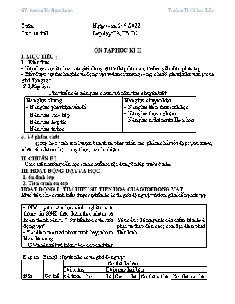 Kế hoạch bài dạy Sinh học Lớp 7 - Tiết 60+61: Ôn tập học kì II - Năm học 2021-2022 - Vương Thị Ngọc Loan Kế hoạch bài dạy Sinh học Lớp 7 - Tiết 60+61: Ôn tập học kì II - Năm học 2021-2022 - Vương Thị Ngọc Loan