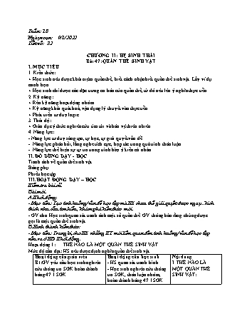 Kế hoạch bài dạy Sinh học Lớp 9 - Bài 47+48: Quần thể sinh vật - Quần thể người - Năm học 2021-2022 - Phan Thanh Toàn