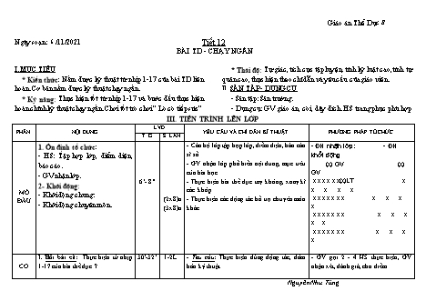 Kế hoạch bài dạy Thể dục Lớp 8 - Tiết 12 đến 15 - Năm học 2021-2022 - Nguyễn Như Tùng