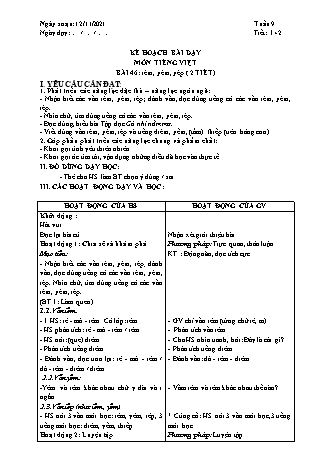 Kế hoạch bài dạy Tiếng Việt Lớp 1 (Sách Cánh diều) - Tuần 9 - Năm học 2021-2022 - Trường Tiểu học Tân Long Hội A