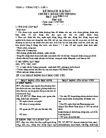 Kế hoạch bài dạy Tiếng Việt Lớp 2 (Sách Chân trời sáng tạo) - Tuần 3 - Bài 3+4: Mẹ - Con lợn đất - Năm học 2021-2022 - Trường Tiểu học Tân Long Hội A