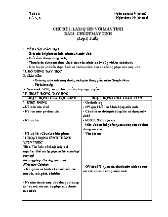 Kế hoạch bài dạy Tin học Lớp 3 - Tiết 5+6, Bài 3: Chuột máy tính - Năm học 2021-2022 - Trường Tiểu học Tân Long Hội A