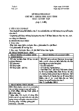 Kế hoạch bài dạy Tin học Lớp 5 - Tiết 3+4, Bài 2: Luyện tập - Năm học 2021-2022 - Trường Tiểu học Tân Long Hội A