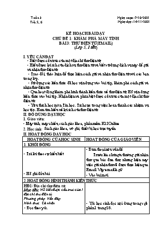 Kế hoạch bài dạy Tin học Lớp 5 - Tiết 5+6, Bài 3: Thư điện tử (Email) - Năm học 2021-2022 - Trường Tiểu học Tân Long Hội A