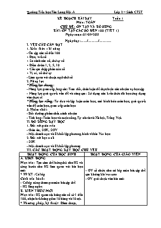 Kế hoạch bài dạy Toán Lớp 2 (Sách Chân trời sáng tạo) - Tuần 1 - Chủ đề: Ôn tập và bổ sung - Năm học 2021-2022 - Trường Tiểu học Tân Long Hội A