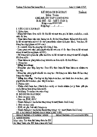 Kế hoạch bài dạy Toán Lớp 2 (Sách Chân trời sáng tạo) - Tuần 4 - Chủ đề: Ôn tập và bổ sung - Năm học 2021-2022 - Trường Tiểu học Tân Long Hội A