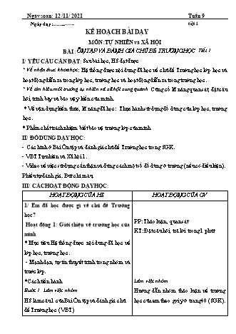 Kế hoạch bài dạy Tự nhiên và Xã hội Lớp 1 (Cánh diều) - Bài: ôn tập và đánh giá chủ đề trường học (Tiết 1+2) - Năm học 2021-2022 - Trường Tiểu học Tân Long Hội A