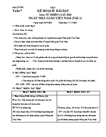 Kế hoạch bài dạy Tự nhiên và Xã hội Lớp 2 (Sách Chân trời sáng tạo) - Tuần 7 - Năm học 2021-2022 - Trường Tiểu học Tân Long Hội A