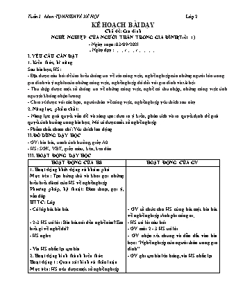 Kế hoạch bài dạy Tự nhiên và Xã hội Lớp 2 (Sách Chân trời sáng tạo) - Chủ đề: Gia đình - Bài: Nghề nghiệp của người thân trong gia đình (Tiết 1+2) - Năm học 2021-2022 - Trường Tiểu học Tân Long Hội A