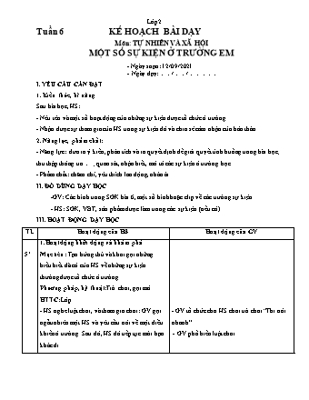 Kế hoạch bài dạy Tự nhiên và Xã hội Lớp 2 (Sách Chân trời sáng tạo) - Tuần 6 - Năm học 2021-2022 - Trường Tiểu học Tân Long Hội A