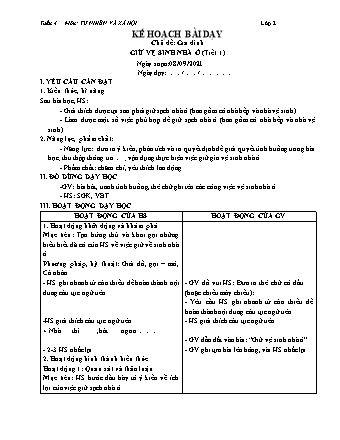 Kế hoạch bài dạy Tự nhiên và Xã hội Lớp 2 (Sách Chân trời sáng tạo) - Chủ đề: Gia đình - Bài: Giữ vệ sinh nhà ở (Tiết 1+2) - Năm học 2021-2022 - Trường Tiểu học Tân Long Hội A