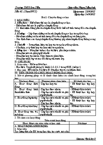 Kế hoạch bài dạy Vật lý Lớp 8 - Tiết 1, Bài 1: Chuyển động cơ học - Năm học 2021-2022 - Phạm Tuấn Anh