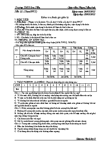 Kế hoạch bài dạy Vật lý Lớp 8 - Tiết 22: Kiểm tra, đánh giá giữa kỳ I - Năm học 2021-2022 - Phạm Tuấn Anh
