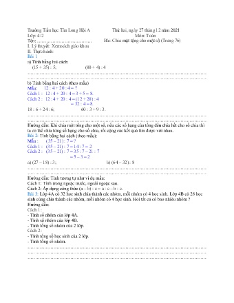 Phiếu bài tập ôn luyện Lớp 4 - Tuần 14 - Năm học 2021-2022 - Trường Tiểu học Tân Long Hội A