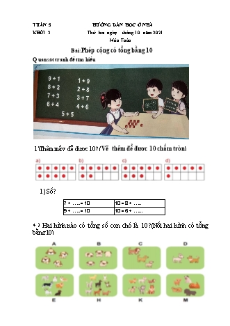 Tài liệu hướng dẫn học ở nhà cho học sinh Lớp 2 (Sách Chân trời sáng tạo) - Tuần 5 - Năm học 2021-2022 - Trường Tiểu học Thị Trấn Cái Nhum