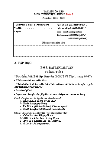 Tài liệu ôn tập môn Tiếng Việt Lớp 3 - Tuần 6 - Năm học 2021-2022 - Nguyễn Thị Trúc Linh