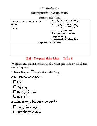 Tài liệu ôn tập môn Tự nhiên và xã hội Lớp 3 - Tuần 6 - Năm học 2021-2022 - Nguyễn Thị Trúc Linh