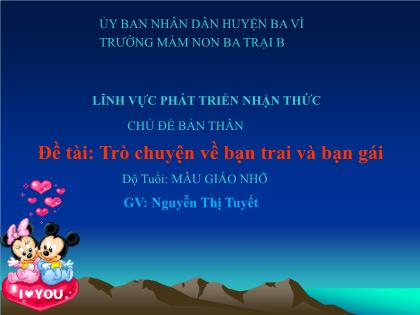 Bài giảng Mầm non Lớp Chồi - Chủ đề: Bản thân - Đề tài: Trò chuyện về bạn trai và bạn gái - Nguyễn Thị Tuyết