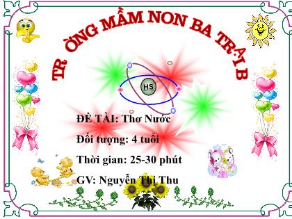 Bài giảng Mầm non Lớp Chồi - Đề tài: Thơ Nước - Nguyễn Thị Thu